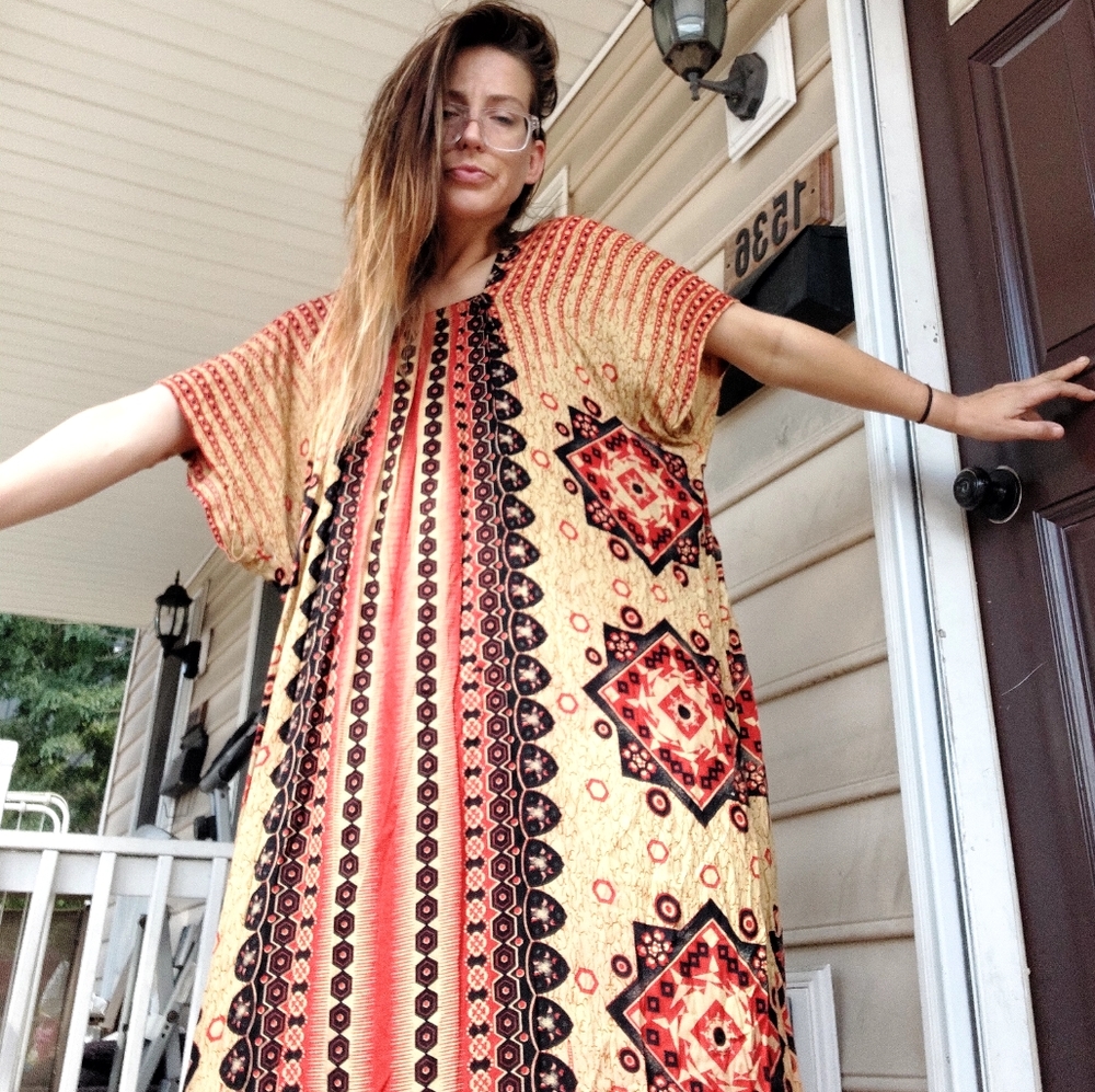 1980's Tribal Caftan ~ Housedress ~ Mumuu - image 5